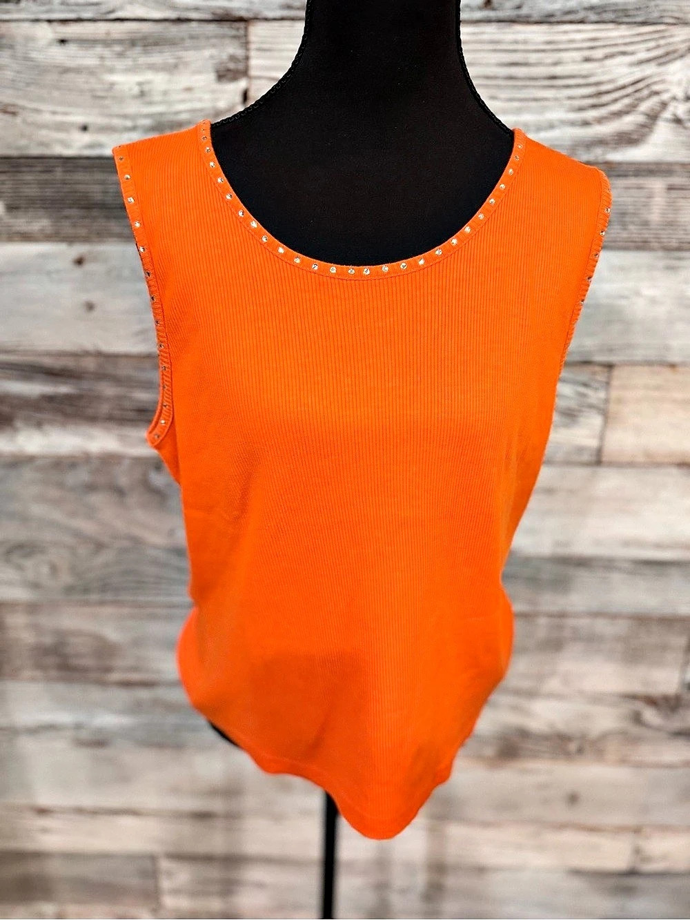Hannah Rhinestone Trim Tank Top in Orange Size Large Like New